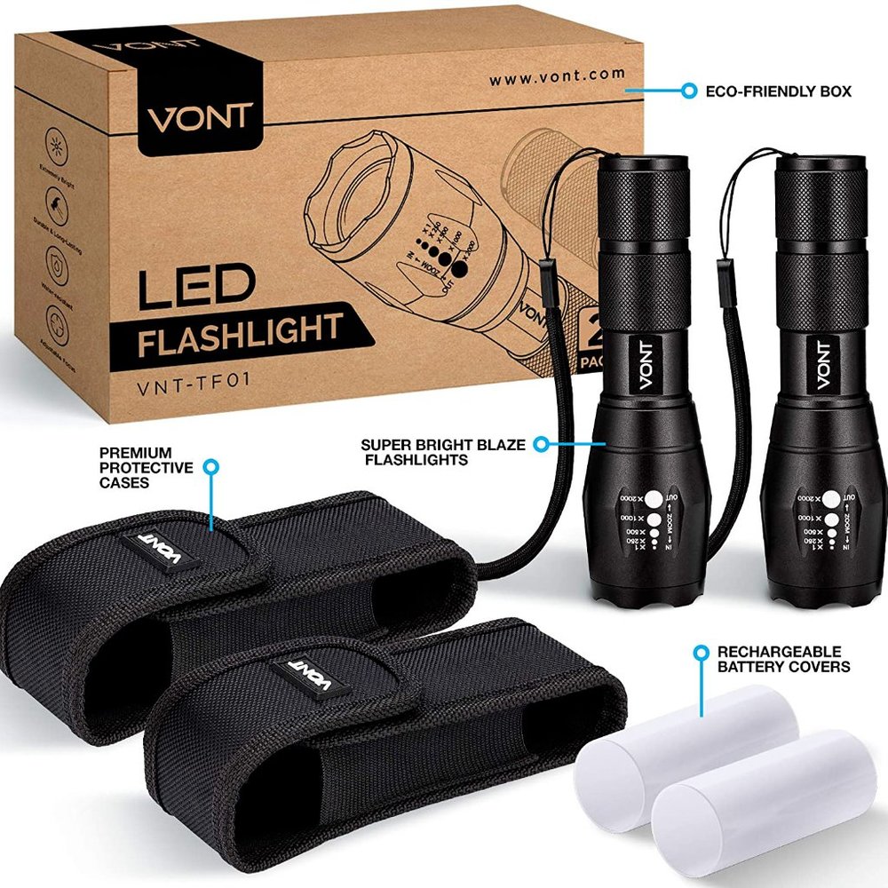 Vont 'Blaze' Tactical Flashlight (2 PACK) LED, Extremely Bright, High Lumen